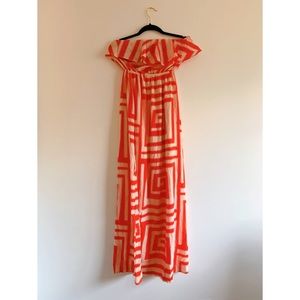 ORANGE/OFF-WHITE STRAPLESS MAXI DRESS